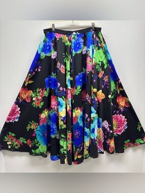 CUPIO Maxi Skirt Full Sweep Circle Elastic Waist Boho Floral Women SZ L